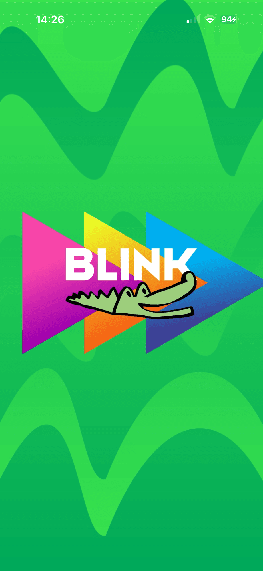 Tela de abertura do app com o logo e as cores da emissora.