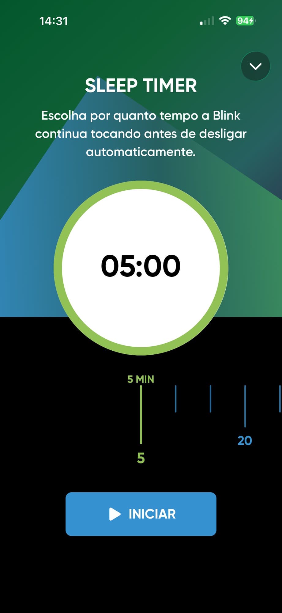 Sleep timer: o ouvinte escolhe por quanto tempo a rádio toca antes de desligar sozinha.